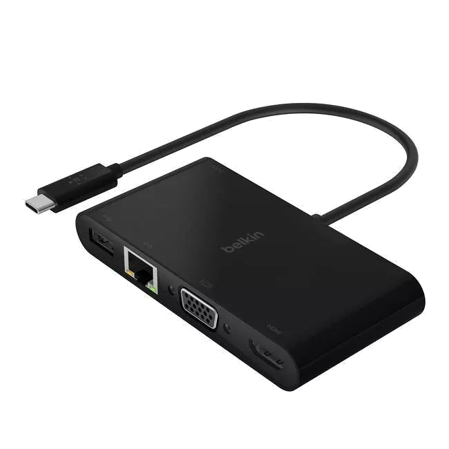Belkin AVC004BK-BL USB-C Multiport Adapter, USB-C to HDMI - USB A 3.0 - VGA, up to 100W Power Delivery, up 4k Resolution
